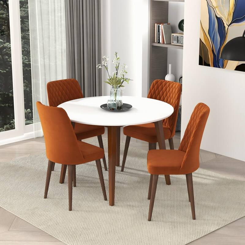 Paloma Mid-Century Modern Round Dining Table in White Solid Wood, 43.3 Inches for Kitchen, Dining Room, Dinette, Breakfa