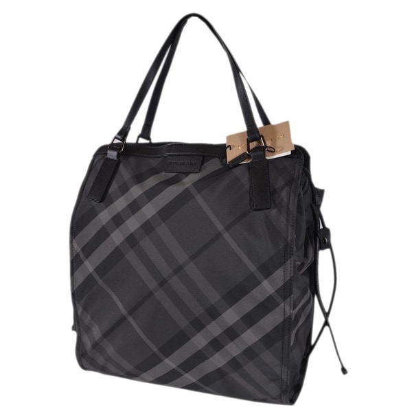 Shop Burberry Grey Nylon Nova Check Packable Purse Bag Tote Shopper - Black - Overstock - 24267415