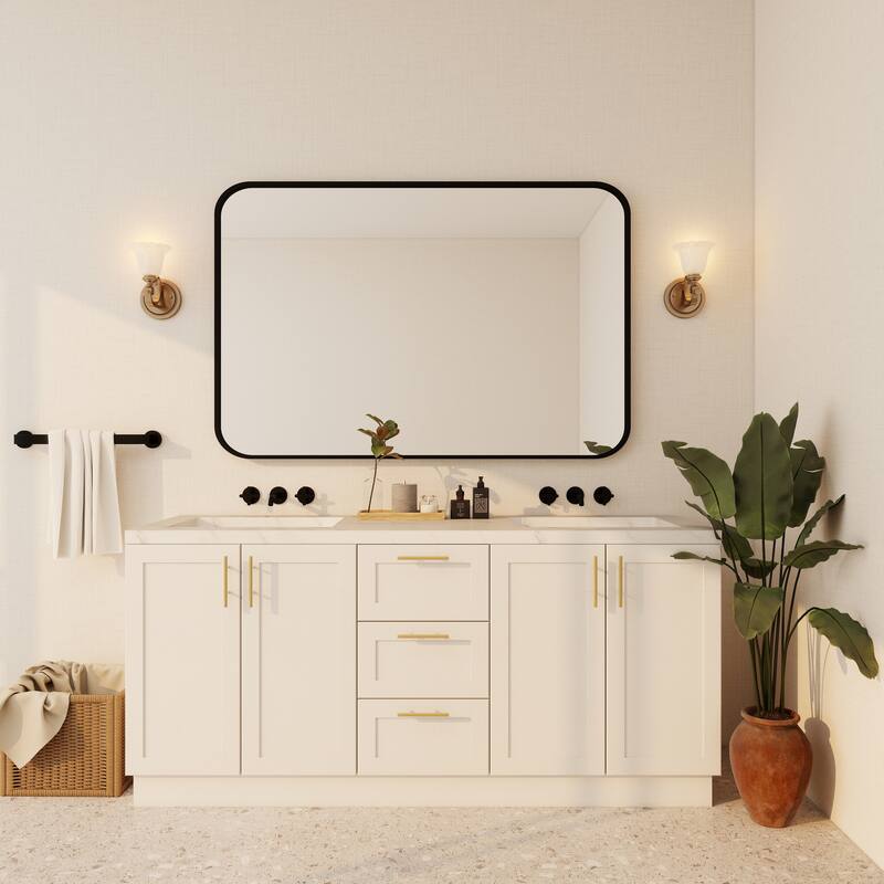 Organnice Rectangular Aluminum Frame Vanity Bathroom Mirror with Clear Glass