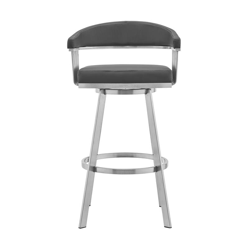 Bronson Brushed Stainless Steel Upholstered Bar Height Swivel Stool with Arms