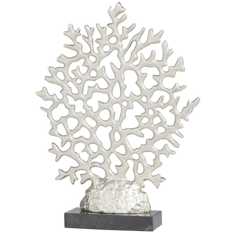 Aluminum Metal Coral Decorative Sculpture with Marble Base - Silver - Roche River Decor - 3"W x 12"L x 16"H