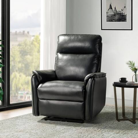 Tabon 30.2" Wide Comfy Genuine Leather Power Recliner with Black Base by HULALA HOME