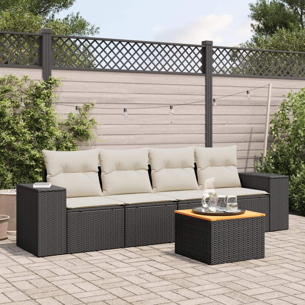 vidaXL Patio Sofa Set with Cushions Outdoor Furniture 5 Piece Poly Rattan - 21.7 x 24.4 x 27.2