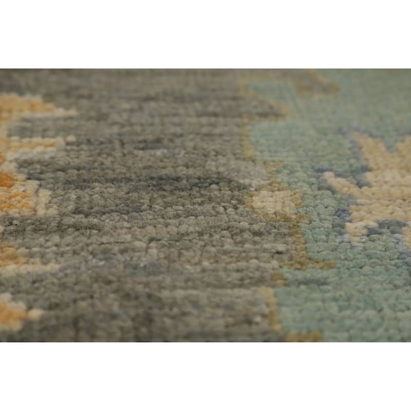 Hand Knotted Oriental 100% Wool Carpet Transitional All-Over Green Oushak Area Rug - 10' 4'' X 8' 2''