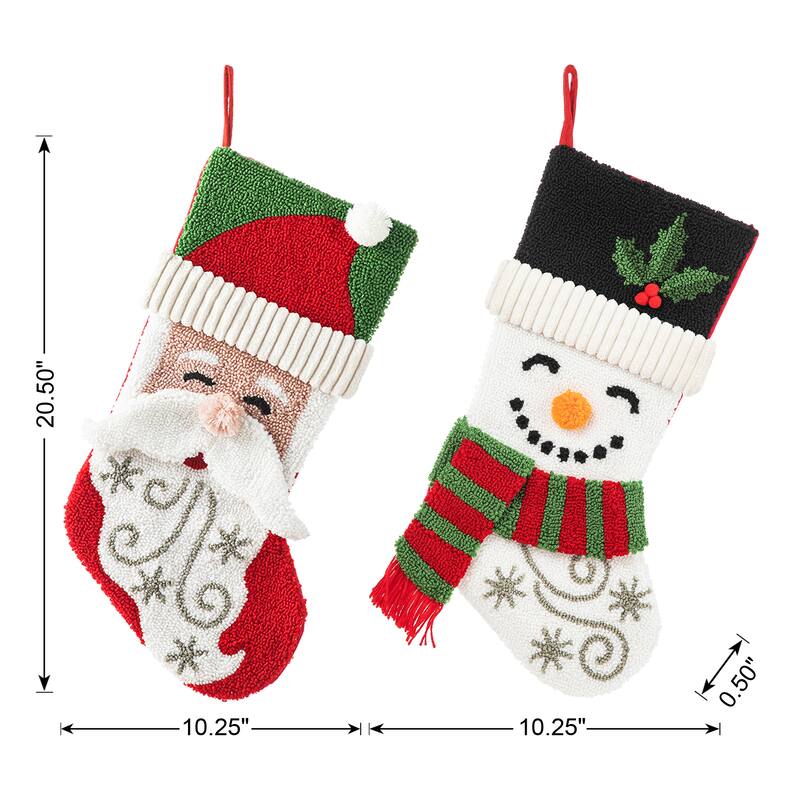Glitzhome 20.5"L Santa Snowman Nutcracker Hooked Christmas Stocking