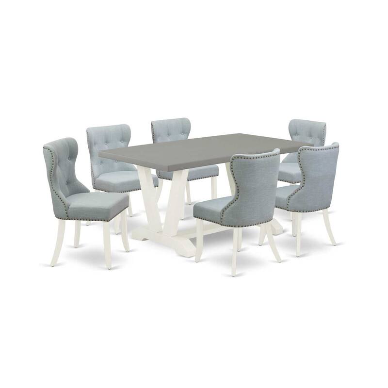 HomeStock 7-Piece Rectangle Natural Oak Finish Solid Wood Top Dining Table with 6-Chairs