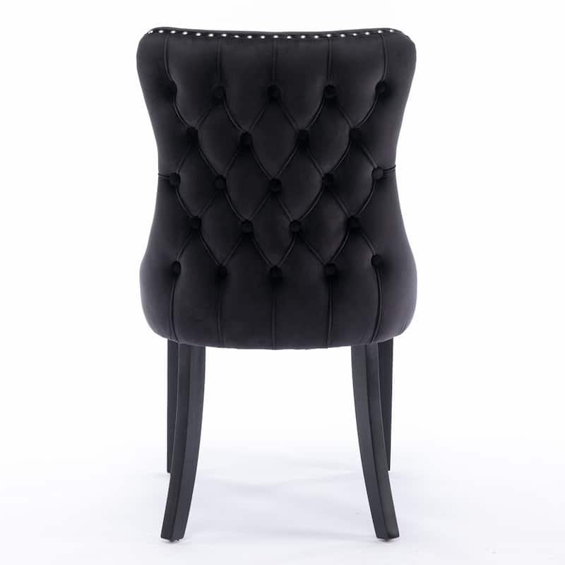 Velvet Upholstered Dining Chair with Wing Back Modern Kitchen Chair with Nailhead Trim Wood Frame Side Chair, Set of 2