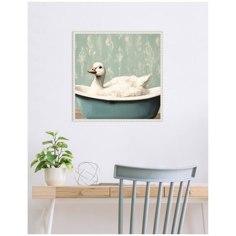 Kate and Laurel Sylvie Country Goose in Light Teal Bathtub Framed Canvas by The Creative Bunch Studio