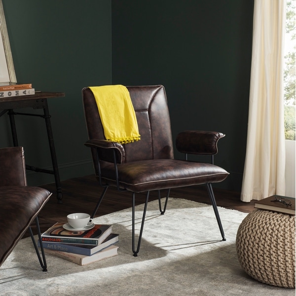 Safavieh Johannes Mid-Century Modern Leather Arm Chair. Opens flyout.