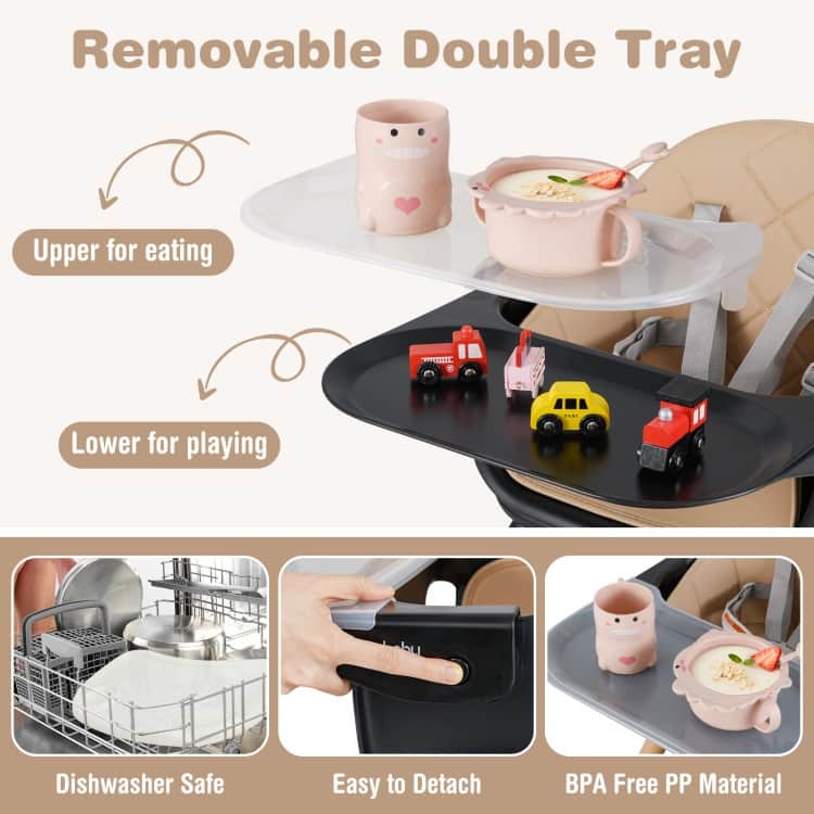 6-in-1 Baby High Chair with Removable Dishwasher and Safe Tray - 24.5" x 23" x 35.5"