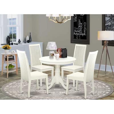Kitchen Table Set 5 Piece Round Dining Table & 4 Chairs Linen White Modern Bistro Set