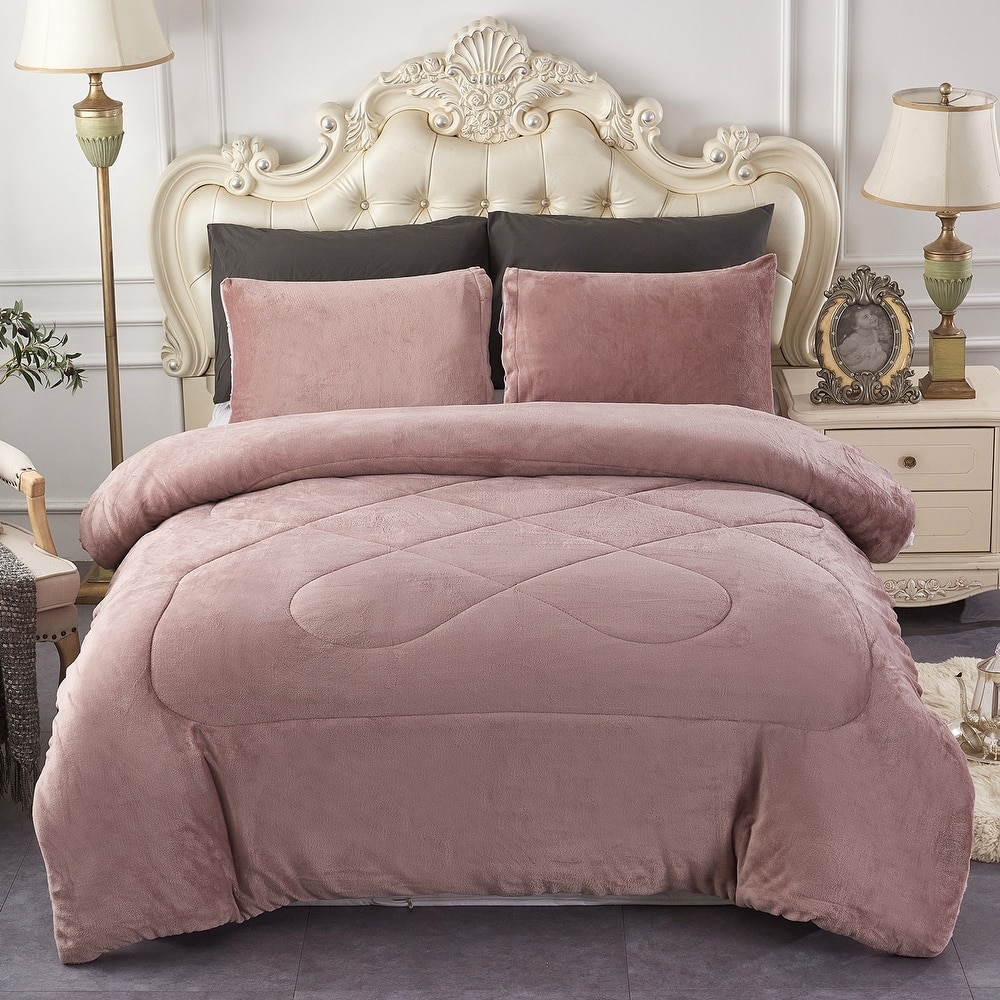 3 Piece Sherpa Plush Micro Suede Comforter Set