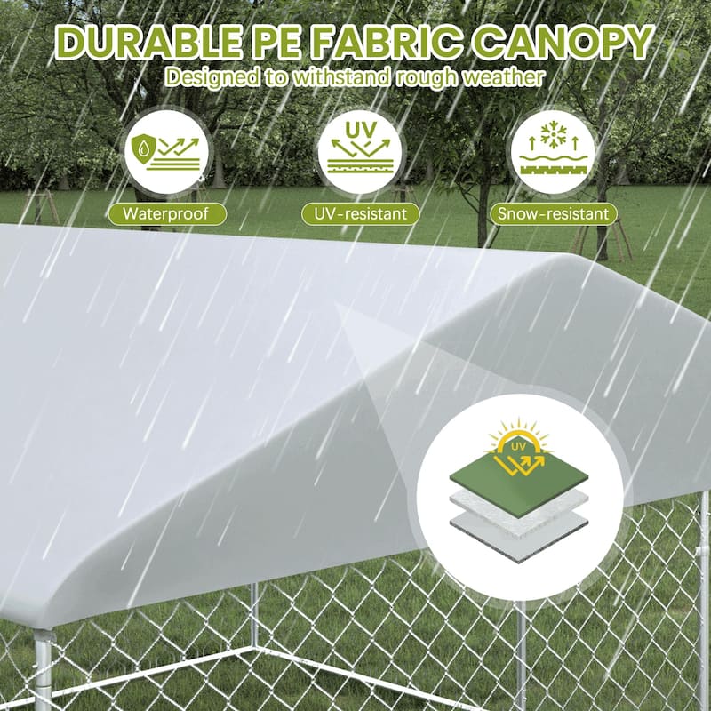EROMMY Outdoor Dog Kennel, Heavy Duty Large Dog Kennels with Waterproof Cover and Rotating Feeding Door