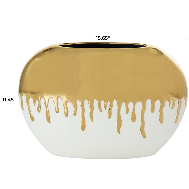CosmoLiving by Cosmopolitan Black or White Ceramic Vase with Abstract Gold Melting Drips