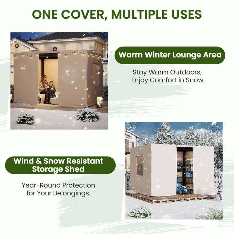 EROMMY Waterproof Pergola Winter Cover with Sidewalls, Mesh Windows and Roll-Up Door, All-Season Weather Enclosure