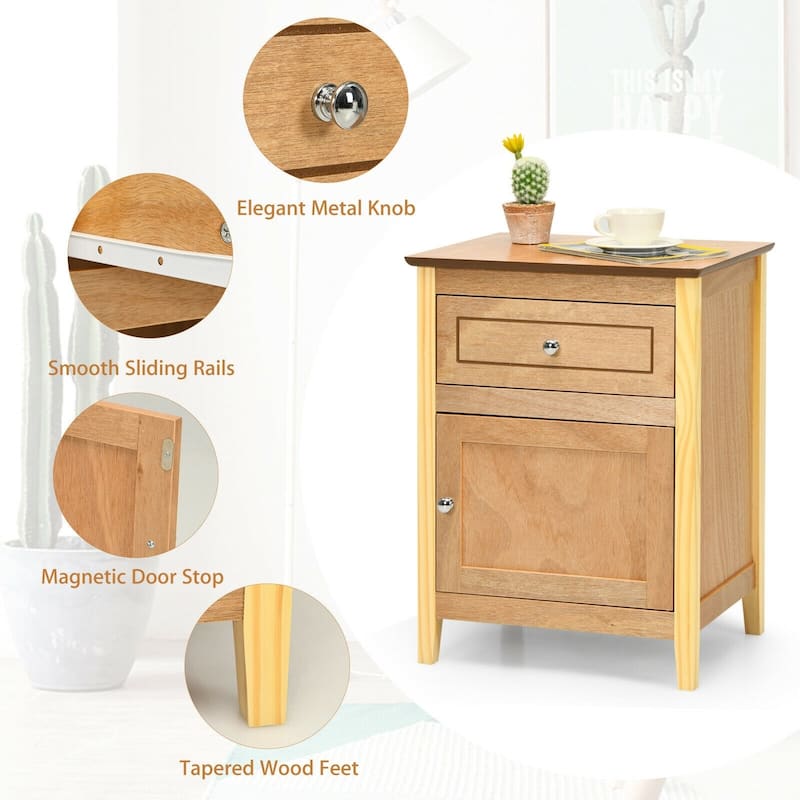 Beechwood Nightstand Accent End Table - 19" x 15" x 25" (L×W×H)