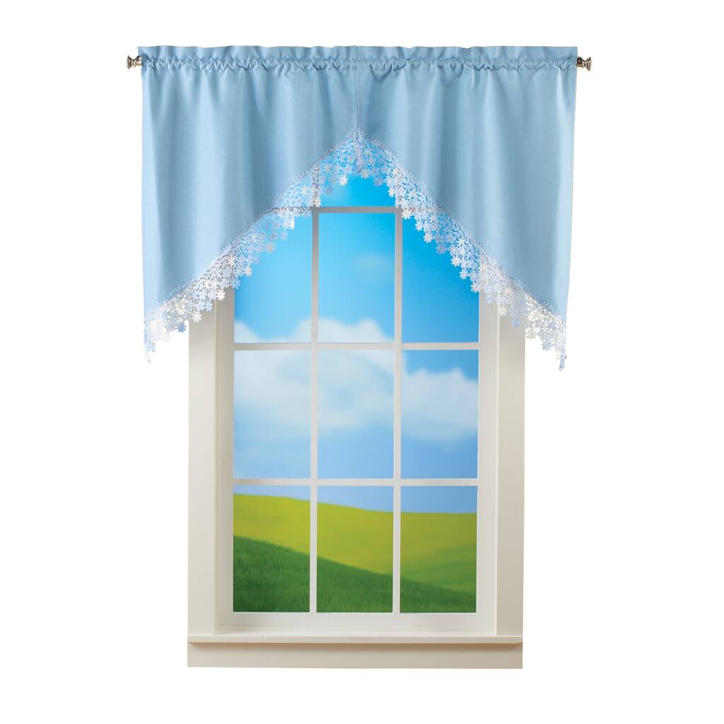 Lace Trimmed Solid Curtains with Rod Pocket Tops - 36 x 27