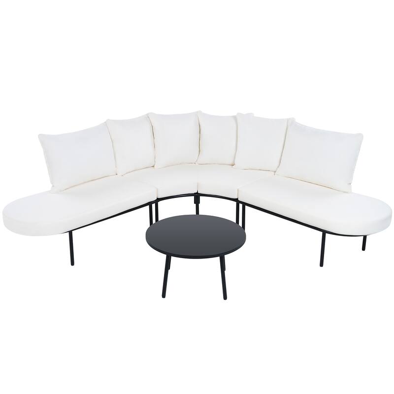 Half-Moon Curved Iron Frame Patio Sofa Set with Coffee Table For 6