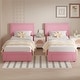 preview thumbnail 37 of 45, VECELO Plantform Beds, Kids Bed Frame with Storage Drawer, Height Adjustable Upholstered Bed, Twin Size Bed Set of 2 Pink
