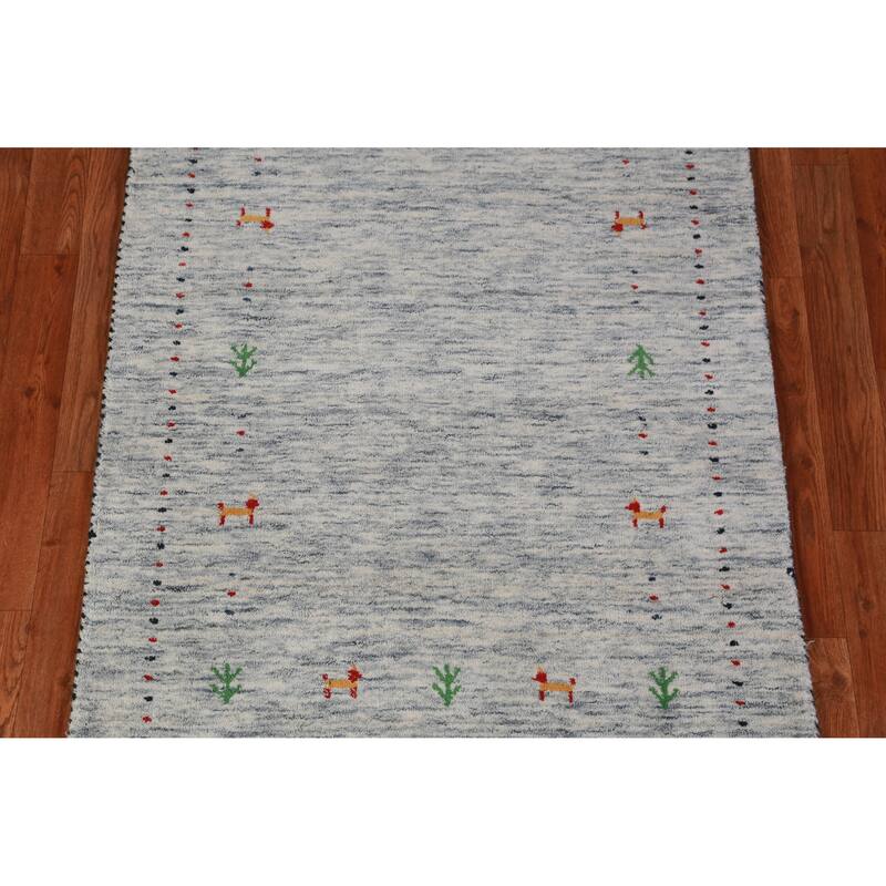 Hand Knotted Oriental 100% Wool Carpet Tribal Stripe Beige & Ivories Gabbeh Area Rug - 4' 9'' X 3' 0''