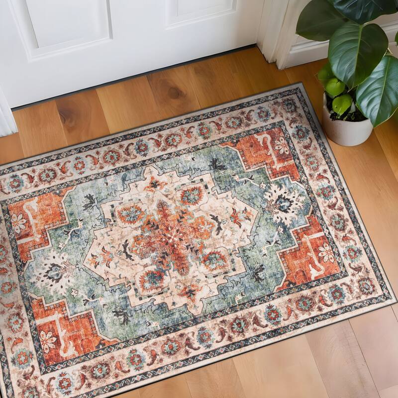 World Rug Gallery Transitional Medallion Washable Non Slip Area Rug - 2'x4'