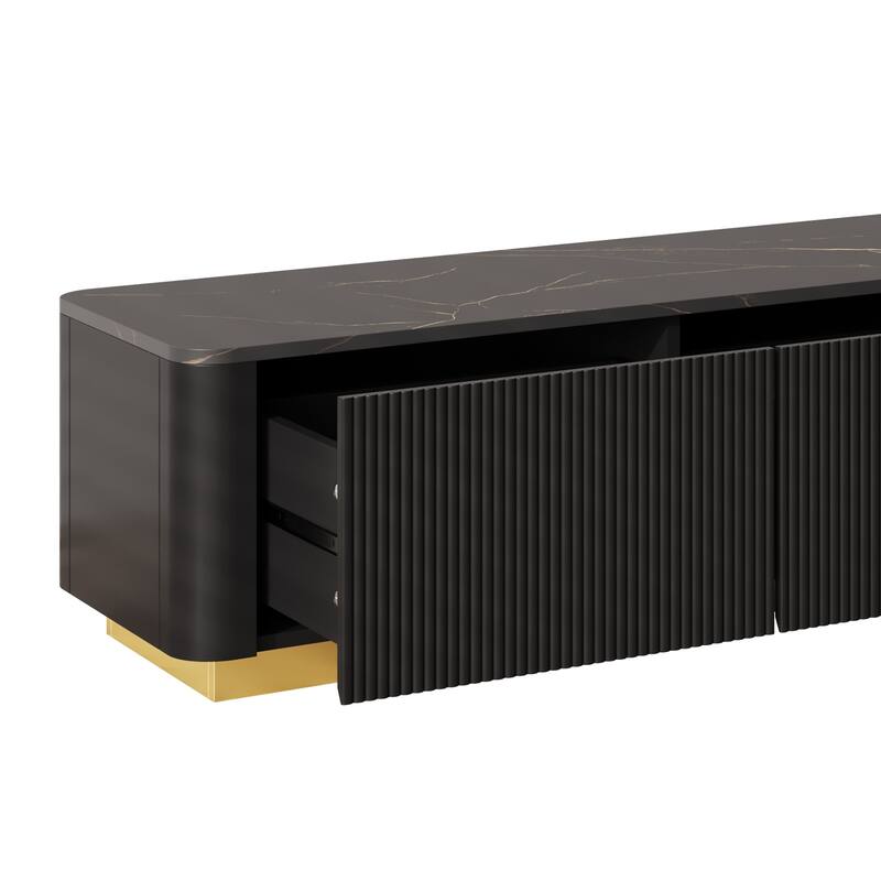 Fluted TV Stand Entertainment Center for TVs Up to 85", Faux Marble Tabletop Media Console Table with 4 Drawers