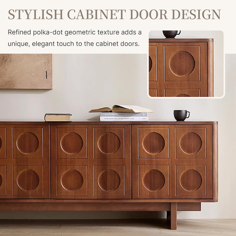 78.74 Mid-Century Brown Solid Wood TV Cabinet, Modern Media Console for Livingroom, Pre-Assembled