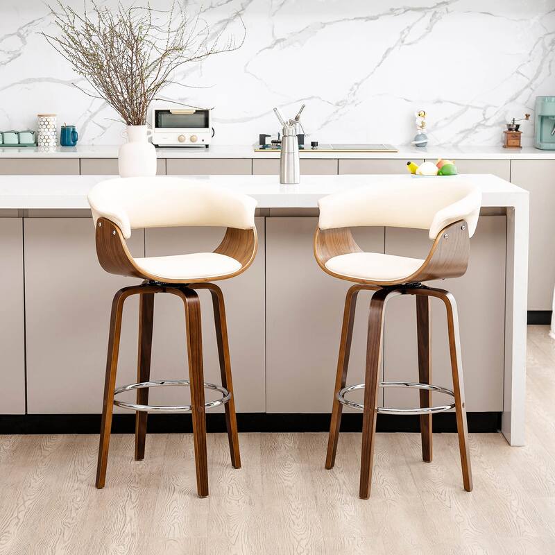 Glitzhome Set of 4 Modern Counter or Bar Height Faux Leather Swivel Pub Stools