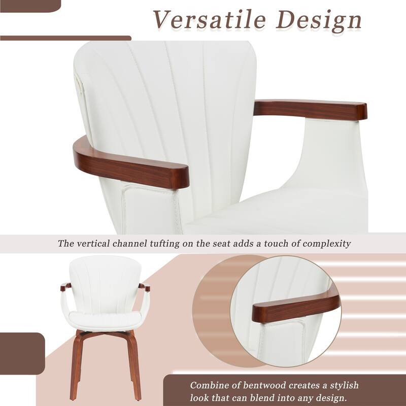 Mid Century Dining Chairs Set of 2, Modern Bentwood Swivel Faux Leather Side Chairs with Armrest for Dining Rooms, Offices