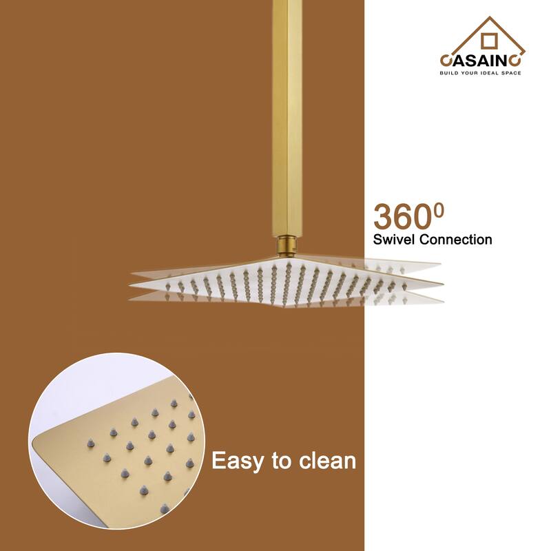 3-Spray Pattern 12 in. Ceiling Mount Shower System in Brushed Gold