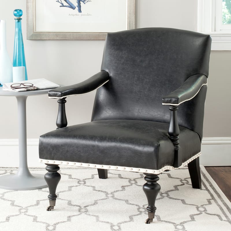 SAFAVIEH Kassie Steel Blue Arm Chair - 27.6" x 36.8" x 35" - 28"W x 37"D x 35"H - Antique Black