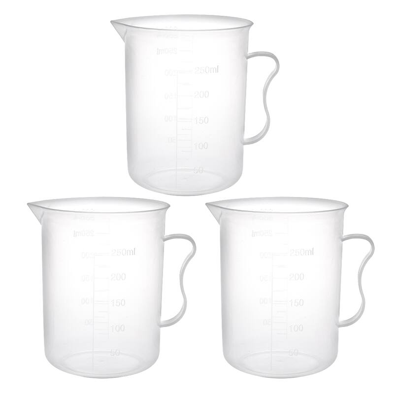 3pcs Laboratory Clear White PP Plastic Measuring Cup Handled Beaker