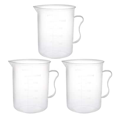 3pcs Laboratory Clear White PP Plastic Measuring Cup Handled Beaker
