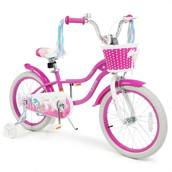 slide 2 of 10, Gymax 18'' Kids Bike Toddler Bicycle w/ Training Wheels Hand & Coaster Rose Red
