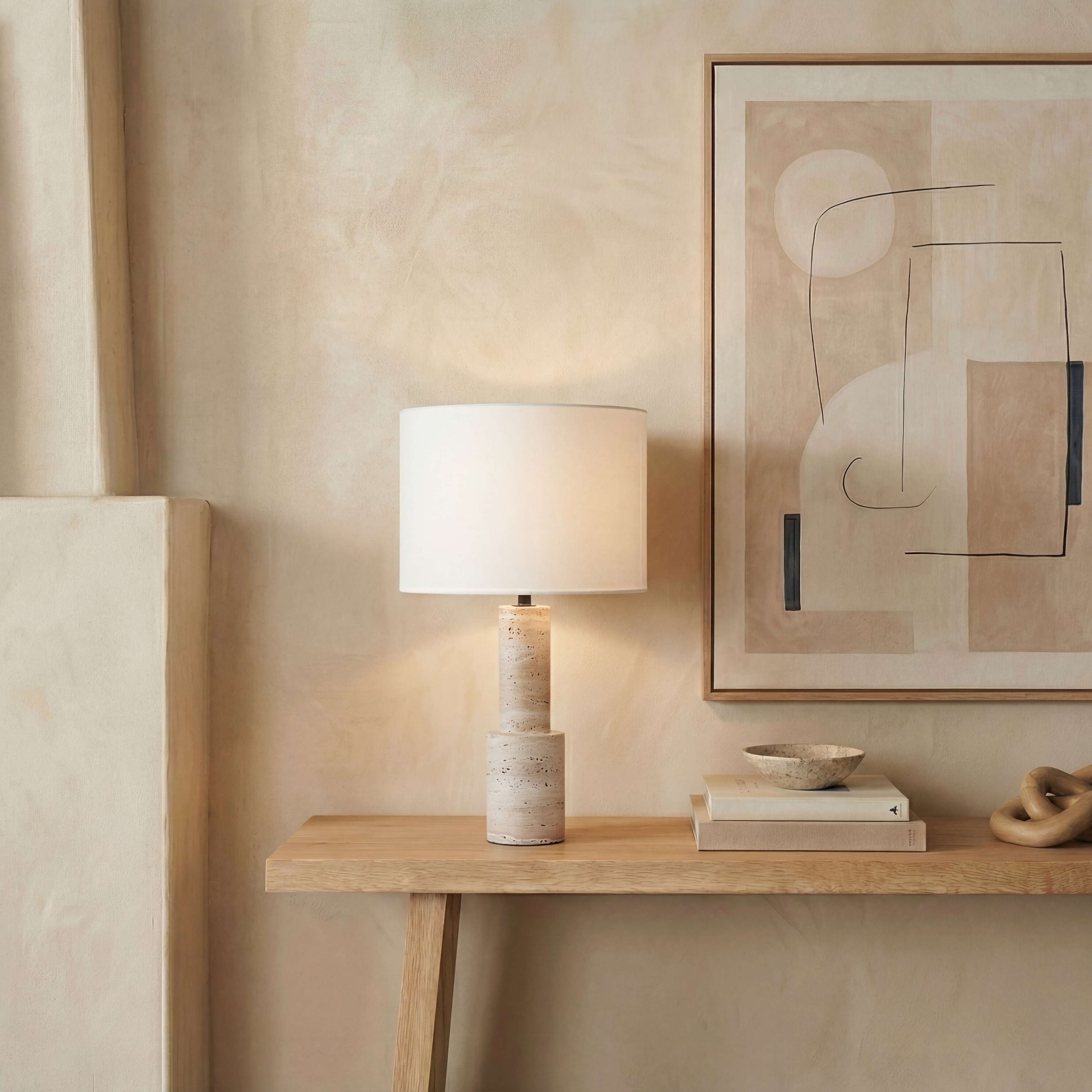SAFAVIEH Couture Tywin Travertine Linen Table Lamp, 27-Inch - 15"W x 15"D x 27"H