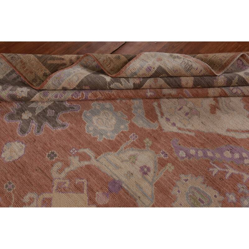 Hand Knotted Oriental 100% Wool Carpet Transitional All-Over Oranges & Rust Oushak Area Rug - 12' 0'' X 8' 11''