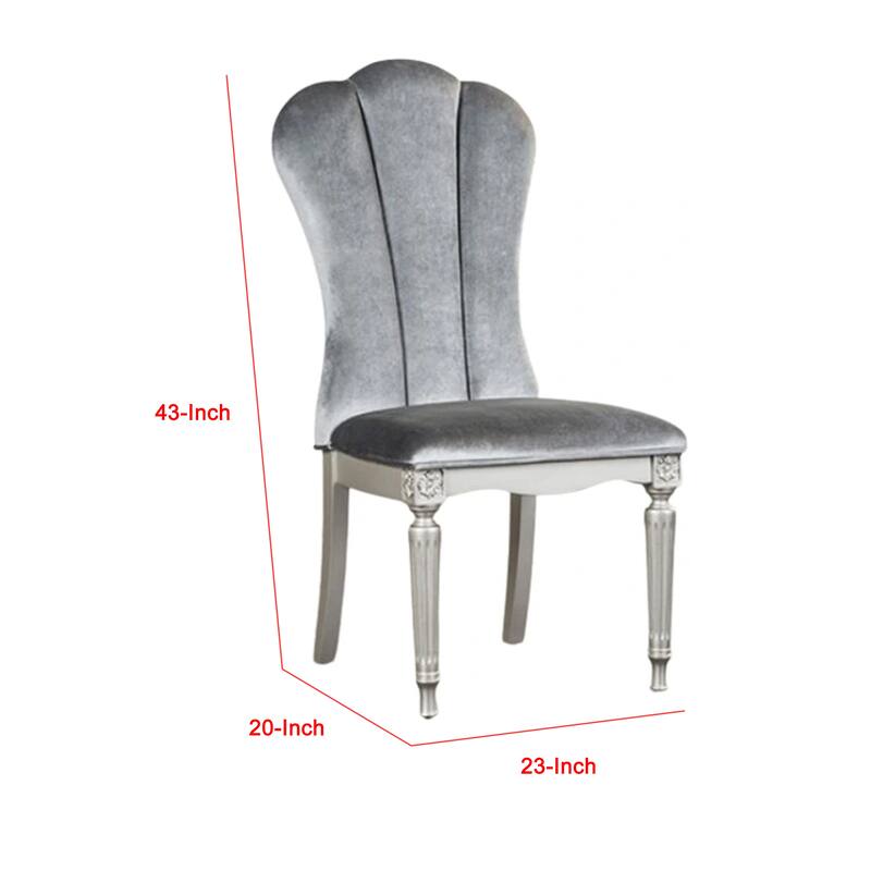 Hixe Side Dining Chair Set of 2, Silver Wood, Gray Fabric Cushioned Seats