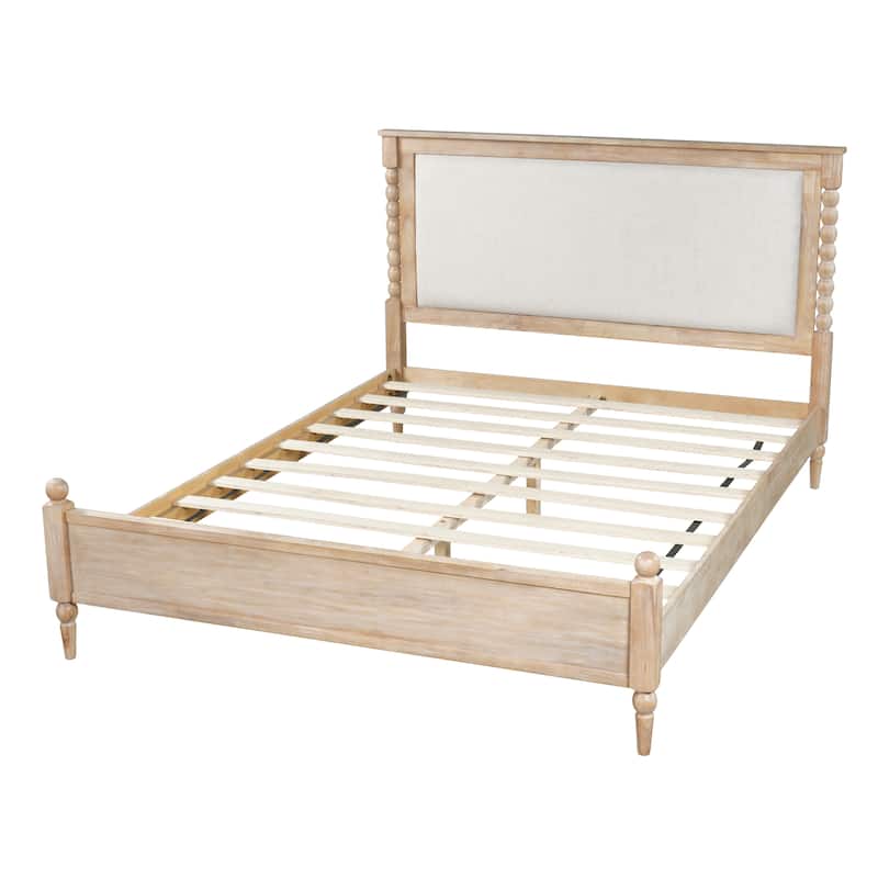 Christopher Knight Home - Traditional Wooden Platform Bed with Upholstered Headboard and Spindle Accent Design