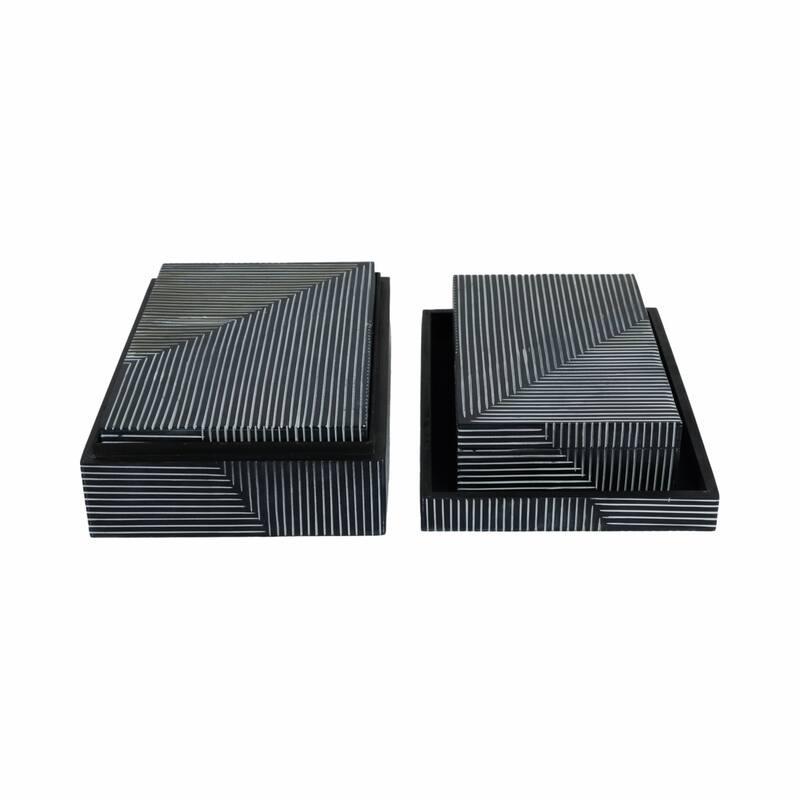 Decorative Box with Lid - Set of 3, 10", 11", 12", Blue - 12.0"