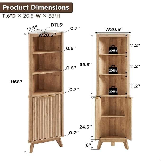 68" Modern Tall Corner Cabinet, Storage Cabinet with Faux Marble Top