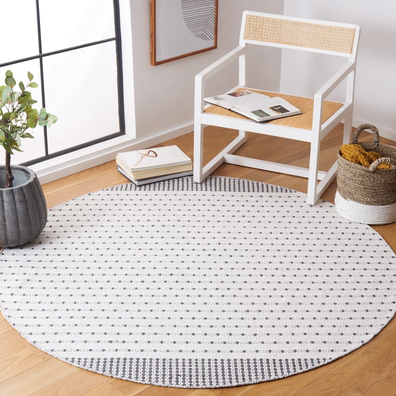 SAFAVIEH Handmade Flatweave Montauk Helena Cotton Rug - 6' Round - Grey/Ivory