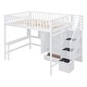 preview thumbnail 8 of 7, White Full Pine Loft Bed with Bookshelf, Drawers, Desk, Wardrobe, Storage Stair