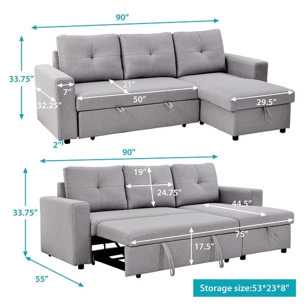 Reversible Pull out Sleeper LShaped Sectional Storage Sofa