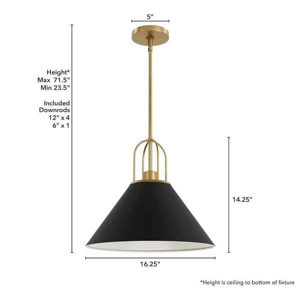 dimension image slide 3 of 4, Hunter Carrington Isle Black / Luxe Gold Pendant - Island, Dining Room, Foyer, Bedroom - Casual, Transitional, Cone - Designer!