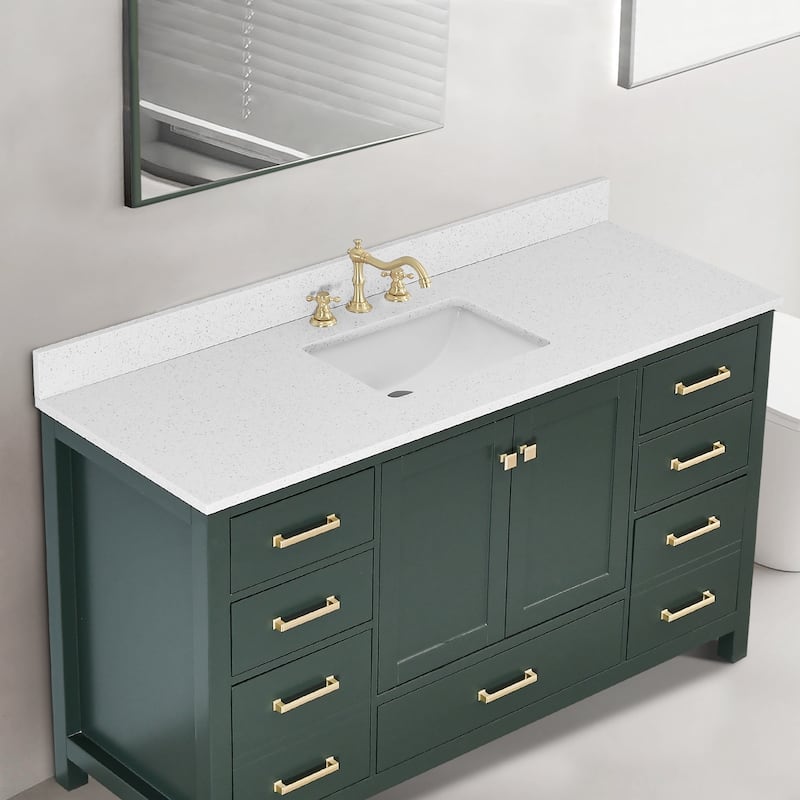 Bathroom Vanity Quartz Counter Top with Undermount Rectangular Ceramic Sink Backsplash