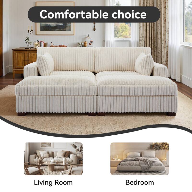 Modern Modular Flannel Fabric Upholstered Sectional Sofa with Square Arm