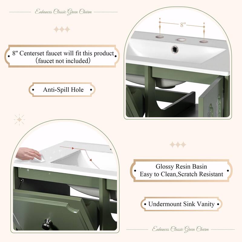 Retro 30" Bathroom Vanity with Resin Sink