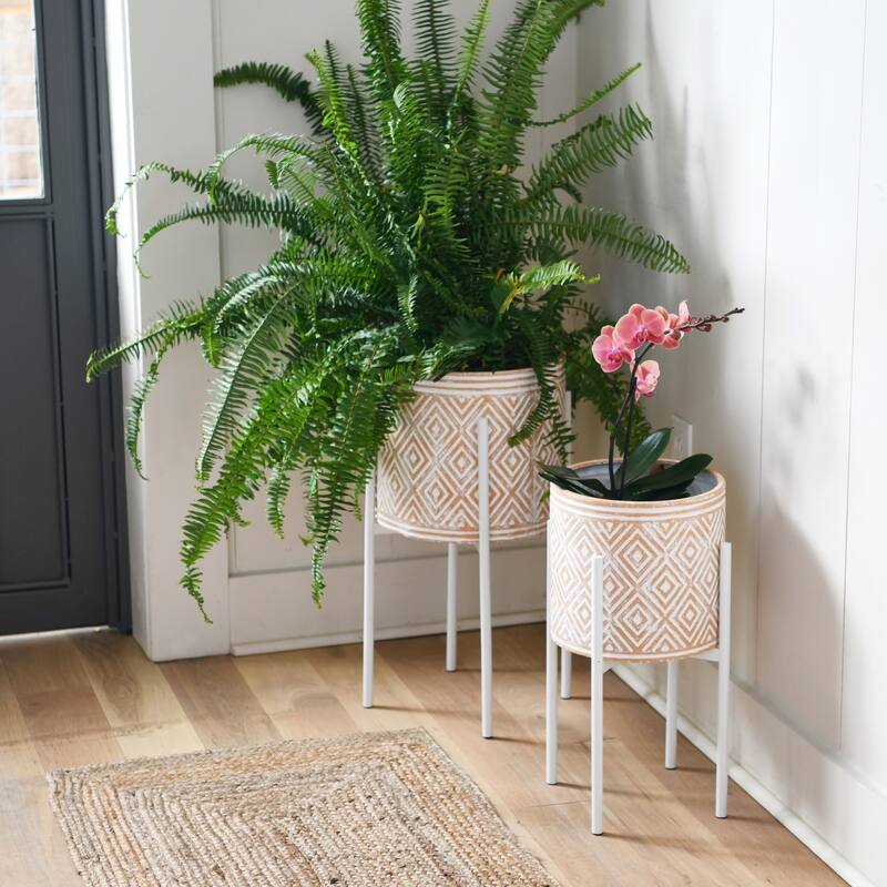 Embossed Metal Planters with Stand