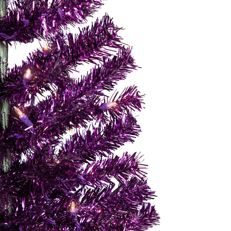 4' Purple Tinsel Artificial Christmas Tree- Clear Lights, Purple Wire - 4 Foot