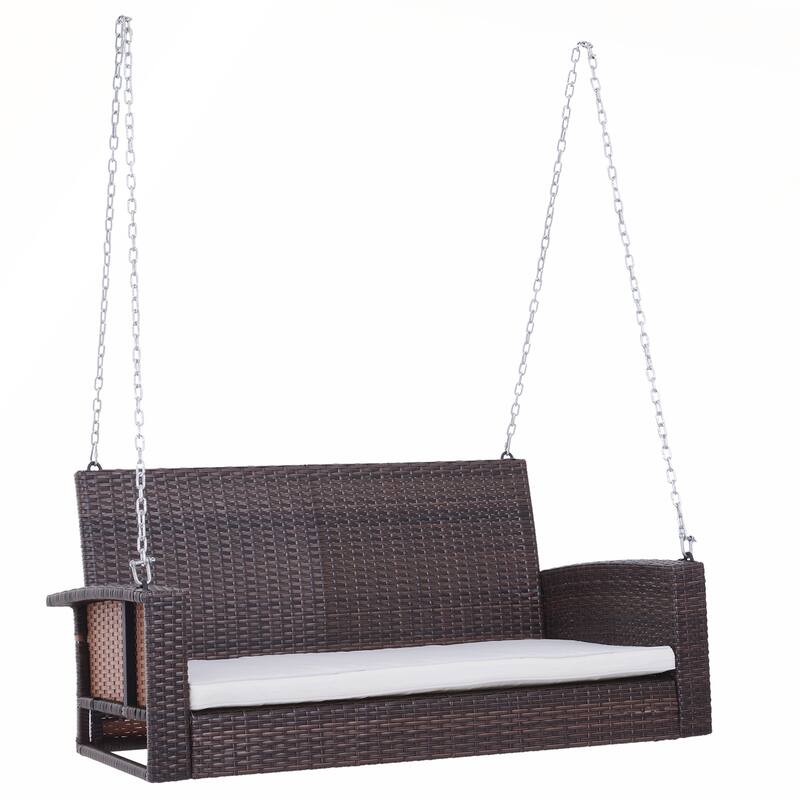 Outsunny 2 Person Wicker Hanging Swing Bench with Cushions for Backyard and Garden